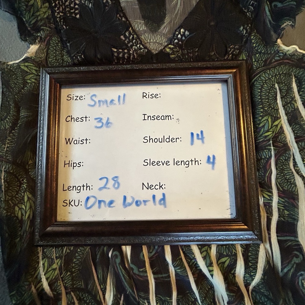 One World Boho Shirt Top Hippie Lace Peacock Green Blouse Embellished Top Size S - Picture 4 of 10